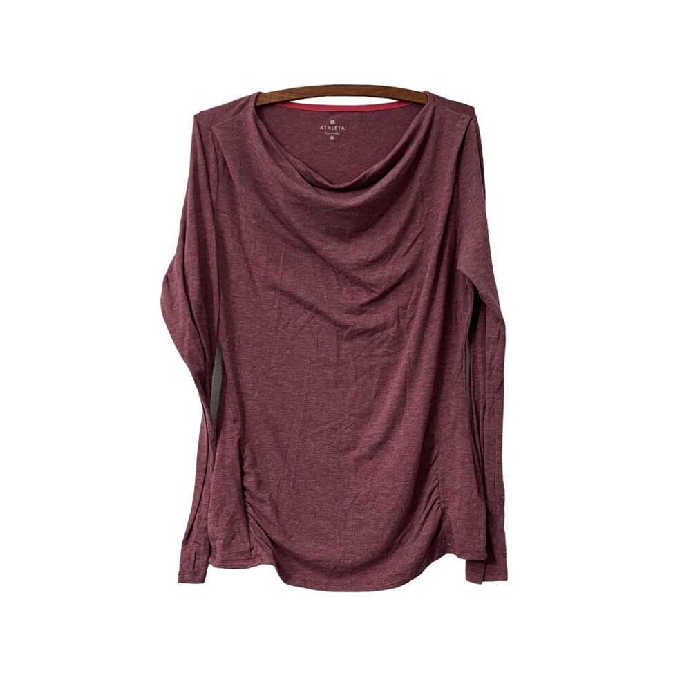 Athleta Womens Heathered Burgundy Cowl Neck Long Sleeve Tshirt Size Medium